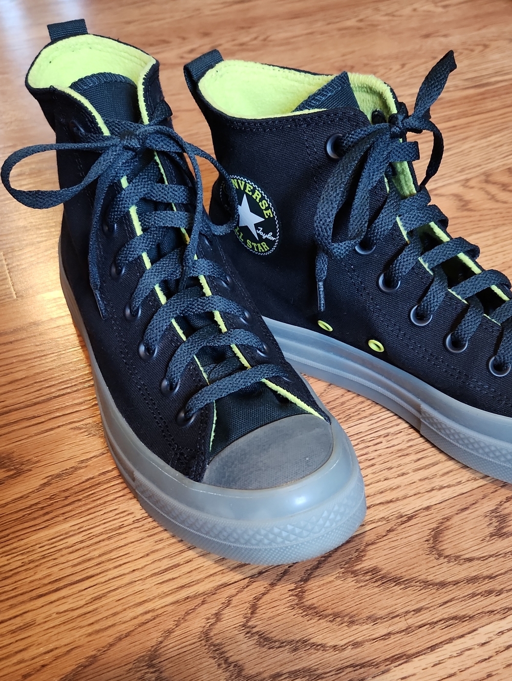 Converse Black High Top Sneakers with Neon Fleece Lining